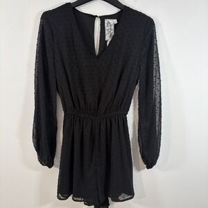 SADIE & SAGE Shorts Romper Large Black Deep V-Neck Lined NWT Swiss Dot Summer